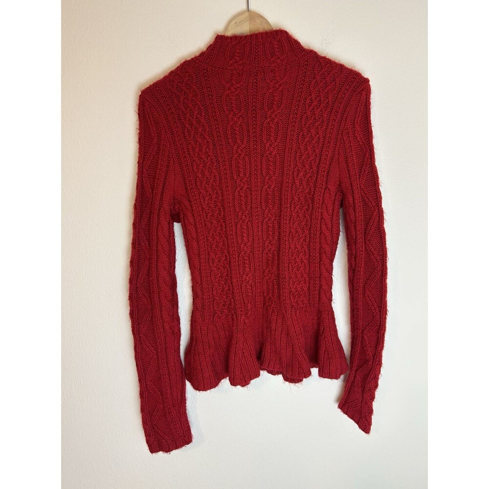 Lauren Ralph Lauren Petite M Sweater Pullover Cable Knit Fisherman Red Chain